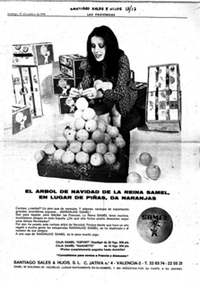 Publicidad de Miss Universo 1974 y las ideas para regalar naranjas
